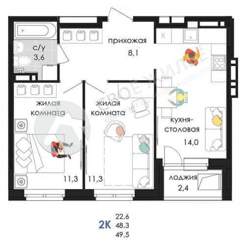 49,6 м², 2-комнатная квартира 6 645 309 ₽ - изображение 1