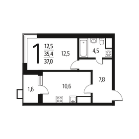 Квартира 37 м², 1-комнатная - изображение 1