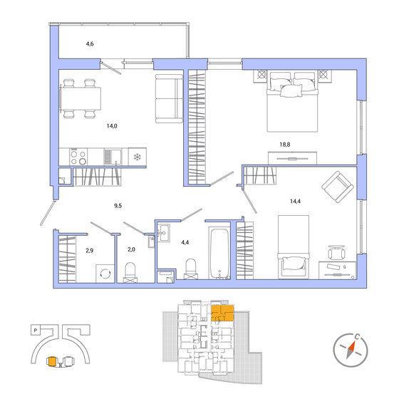 67,3 м², 2-комнатная квартира 14 440 985 ₽ - изображение 1
