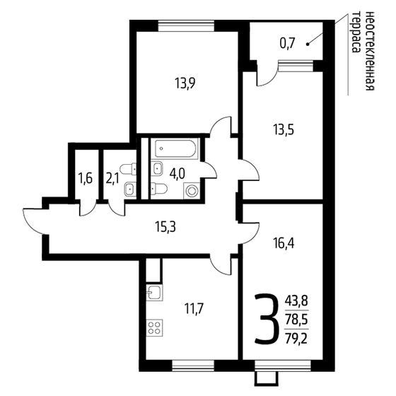 79,2 м², 3-комнатная квартира 18 414 000 ₽ - изображение 1