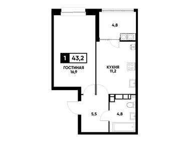 Квартира 43,2 м², 1-комнатная - изображение 1