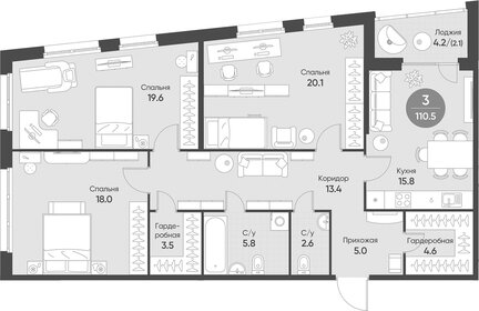 Квартира 110 м², 3-комнатная - изображение 1