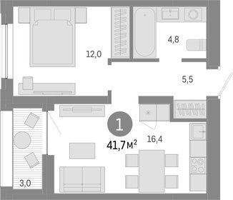 Квартира 42 м², 1-комнатная - изображение 1