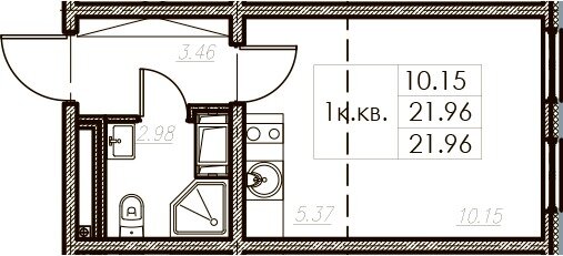 Квартира 22 м², студия - изображение 1