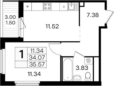 Квартира 35,6 м², 1-комнатная - изображение 1