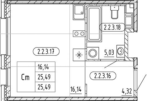 25,5 м², квартира-студия 3 600 000 ₽ - изображение 1