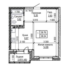 Квартира 38,2 м², 1-комнатная - изображение 3