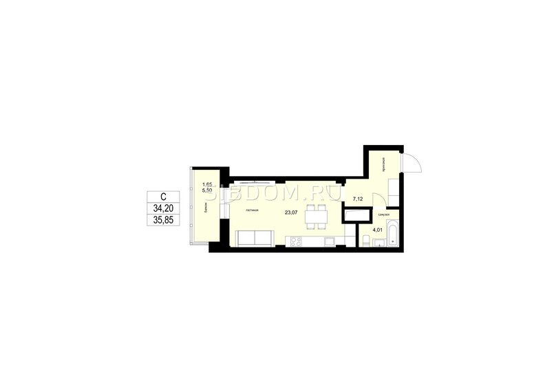 35,9 м², 1-комнатная квартира 4 100 000 ₽ - изображение 1