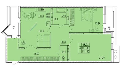 Квартира 112 м², 3-комнатная - изображение 1