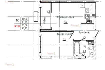 Квартира 38,7 м², 1-комнатная - изображение 1