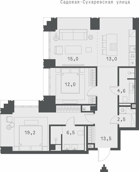 86,3 м², 2-комнатная квартира 101 797 752 ₽ - изображение 1