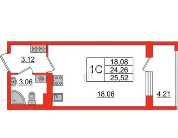 24,4 м², квартира-студия 5 100 000 ₽ - изображение 1