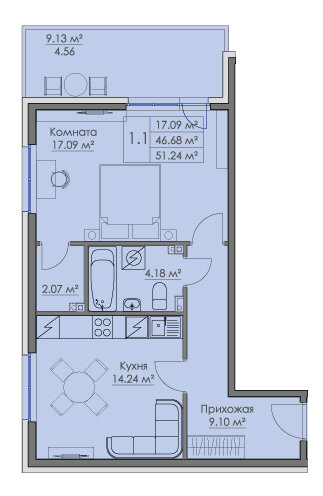 51,2 м², 1-комнатная квартира 8 198 400 ₽ - изображение 51