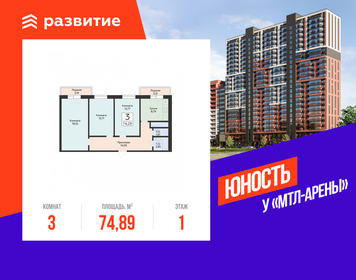 Квартира 74,9 м², 3-комнатная - изображение 1