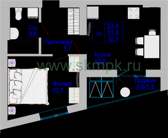 34,1 м², 1-комнатная квартира 3 704 040 ₽ - изображение 22