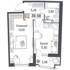 Квартира 39,6 м², 1-комнатная - изображение 1