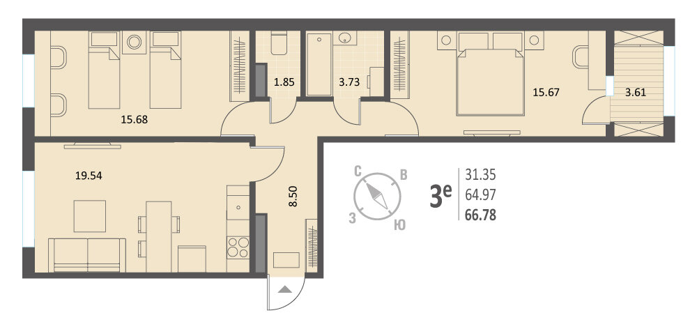 66,8 м², 2-комнатная квартира 8 681 400 ₽ - изображение 20