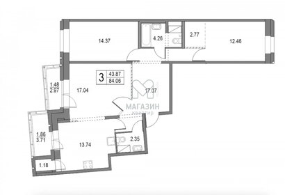 Квартира 88 м², 3-комнатная - изображение 1