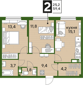 59,6 м², 2-комнатная квартира 6 955 320 ₽ - изображение 7