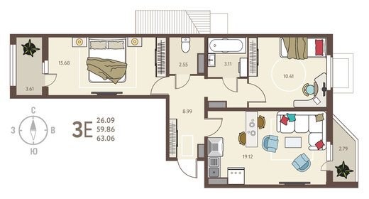 62,3 м², 3-комнатная квартира 4 100 000 ₽ - изображение 147