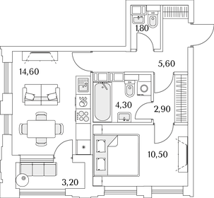 Квартира 41,3 м², 1-комнатная - изображение 1