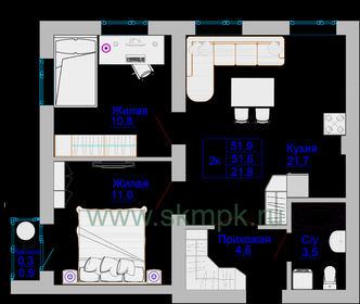 56,1 м², 2-комнатная квартира 5 230 650 ₽ - изображение 6