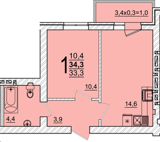 Квартира 34,3 м², 1-комнатная - изображение 5