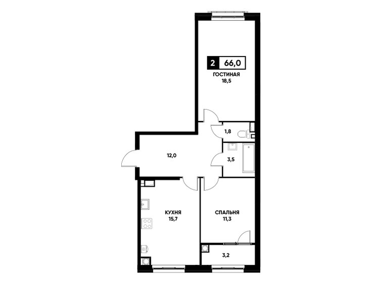 66 м², 2-комнатная квартира 5 808 000 ₽ - изображение 1