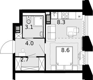 Квартира 26,7 м², 1-комнатная - изображение 1