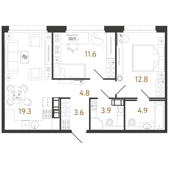 60,9 м², 2-комнатная квартира 19 838 096 ₽ - изображение 1