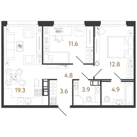 Квартира 60,9 м², 2-комнатная - изображение 1