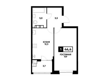 Квартира 44,4 м², 1-комнатная - изображение 1