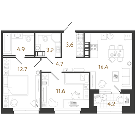 Квартира 57,8 м², 2-комнатная - изображение 1