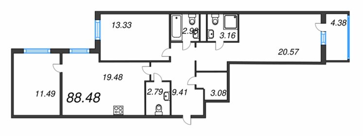 Квартира 91 м², 3-комнатная - изображение 1