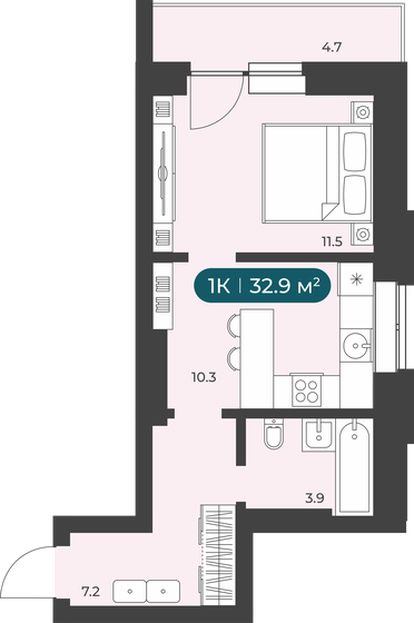 32,9 м², 1-комнатная квартира 4 450 000 ₽ - изображение 22