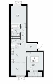 Квартира 56,3 м², 3-комнатная - изображение 1