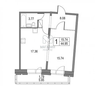 Квартира 46,7 м², 1-комнатная - изображение 1