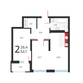 Квартира 61,9 м², 2-комнатная - изображение 1