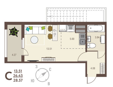 Квартира 28,6 м², студия - изображение 1