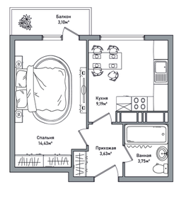 Квартира 31,9 м², 1-комнатная - изображение 5