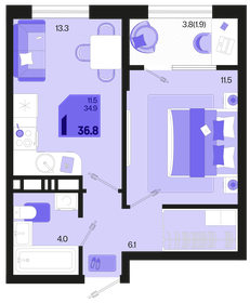 35,2 м², 1-комнатная квартира 5 244 800 ₽ - изображение 10