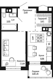 36,4 м², 1-комнатная квартира 4 907 250 ₽ - изображение 14