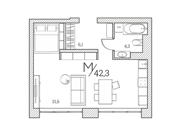 41,7 м², апартаменты-студия 15 150 000 ₽ - изображение 2