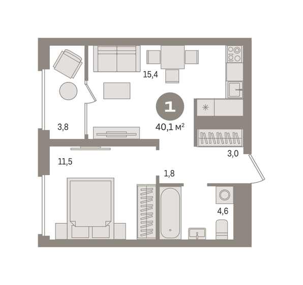 40,1 м², 1-комнатная квартира 8 020 000 ₽ - изображение 15
