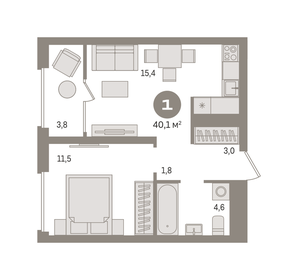 Квартира 40,1 м², 1-комнатная - изображение 1