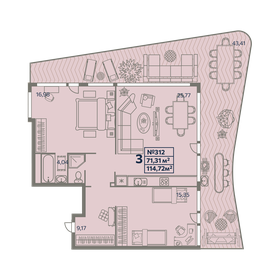 Квартира 114,7 м², 3-комнатные - изображение 1