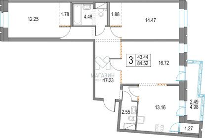 Квартира 84,5 м², 3-комнатная - изображение 1