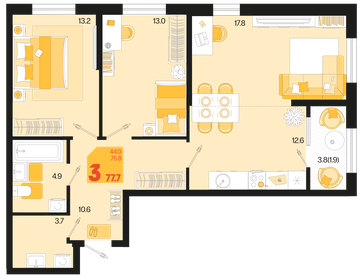 76,8 м², 3-комнатная квартира 9 139 200 ₽ - изображение 9