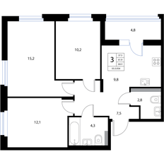 Квартира 64,3 м², 3-комнатная - изображение 2