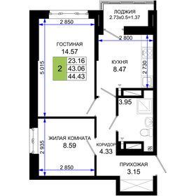 Квартира 44,4 м², 2-комнатная - изображение 1